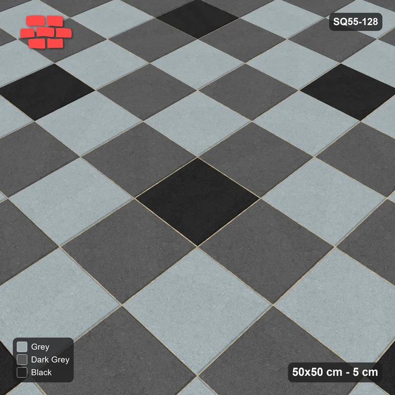 Interlock (Pasco) 50x50 cm · SQ55-128 · Stack Bond - Chess Board with Accent Studs - Kerb Frame · Side view Interlock (Pasco) 50x50 cm · SQ55-128 · Stack Bond - Chess Board with Accent Studs - Kerb Frame · Side view