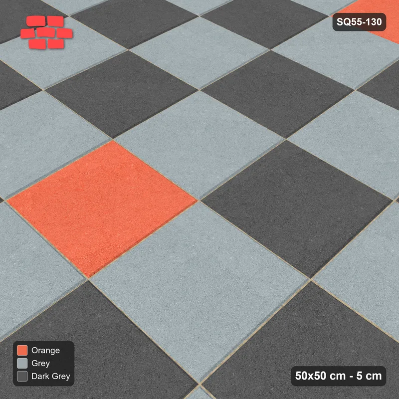 Interlock (Pasco) 50x50 cm · SQ55-130 · Stack Bond - Chess Board with Accent Studs · Side view Interlock (Pasco) 50x50 cm · SQ55-130 · Stack Bond - Chess Board with Accent Studs · Side view