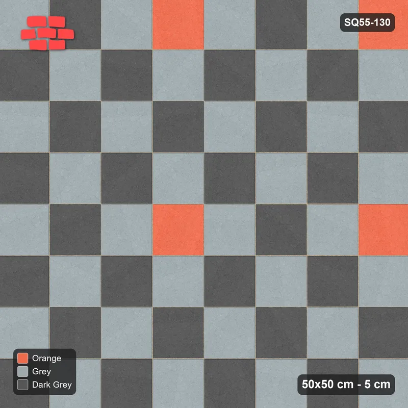 Interlock (Pasco) 50x50 cm · SQ55-130 · Stack Bond - Chess Board with Accent Studs · Top view Interlock (Pasco) 50x50 cm · SQ55-130 · Stack Bond - Chess Board with Accent Studs · Top view