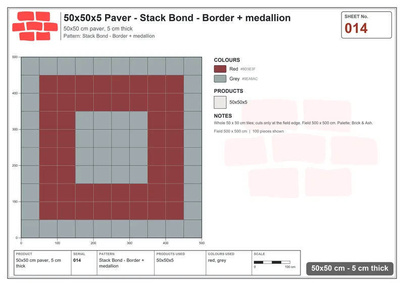 Interlock (Pasco) 50x50 cm · SQ55-14 · Stack Bond - Border + medallion · Laying plan Interlock (Pasco) 50x50 cm · SQ55-14 · Stack Bond - Border + medallion · Laying plan
