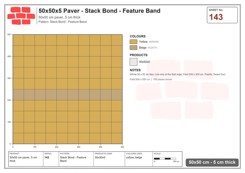 Interlock (Pasco) 50x50 cm · SQ55-143 · Stack Bond - Feature Band · Laying plan Interlock (Pasco) 50x50 cm · SQ55-143 · Stack Bond - Feature Band · Laying plan