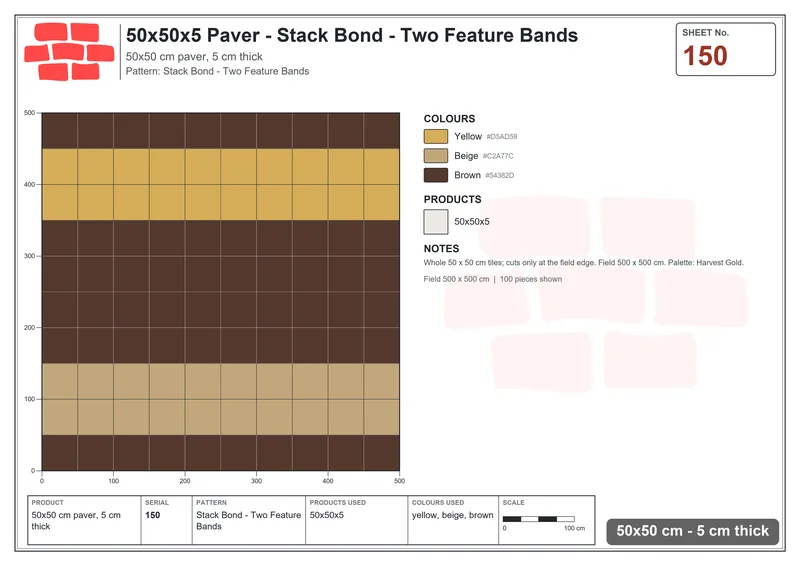 Interlock (Pasco) 50x50 cm · SQ55-150 · Stack Bond - Two Feature Bands · Laying plan Interlock (Pasco) 50x50 cm · SQ55-150 · Stack Bond - Two Feature Bands · Laying plan