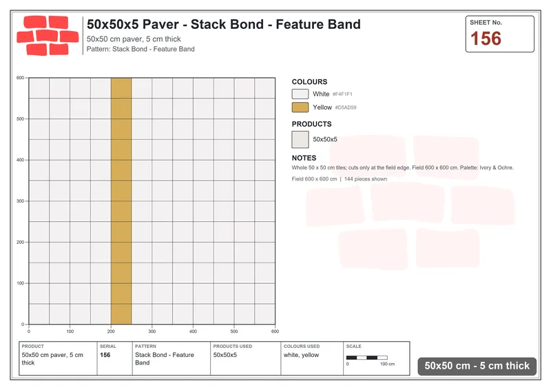 Interlock (Pasco) 50x50 cm · SQ55-156 · Stack Bond - Feature Band · Laying plan Interlock (Pasco) 50x50 cm · SQ55-156 · Stack Bond - Feature Band · Laying plan