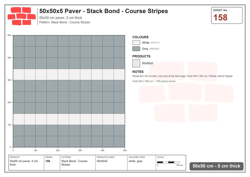 Interlock (Pasco) 50x50 cm · SQ55-158 · Stack Bond - Course Stripes · Laying plan Interlock (Pasco) 50x50 cm · SQ55-158 · Stack Bond - Course Stripes · Laying plan