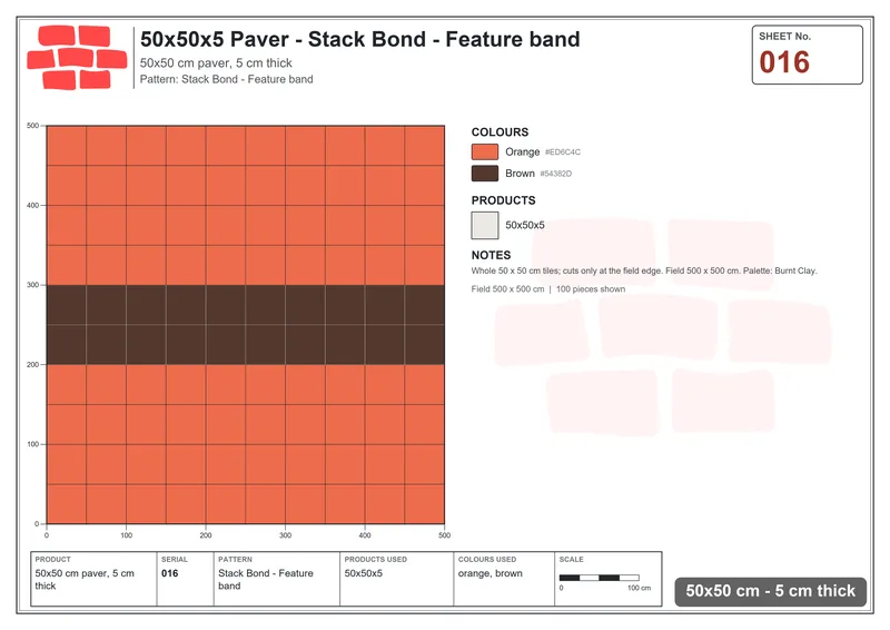 Interlock (Pasco) 50x50 cm · SQ55-16 · Stack Bond - Feature band · Laying plan Interlock (Pasco) 50x50 cm · SQ55-16 · Stack Bond - Feature band · Laying plan