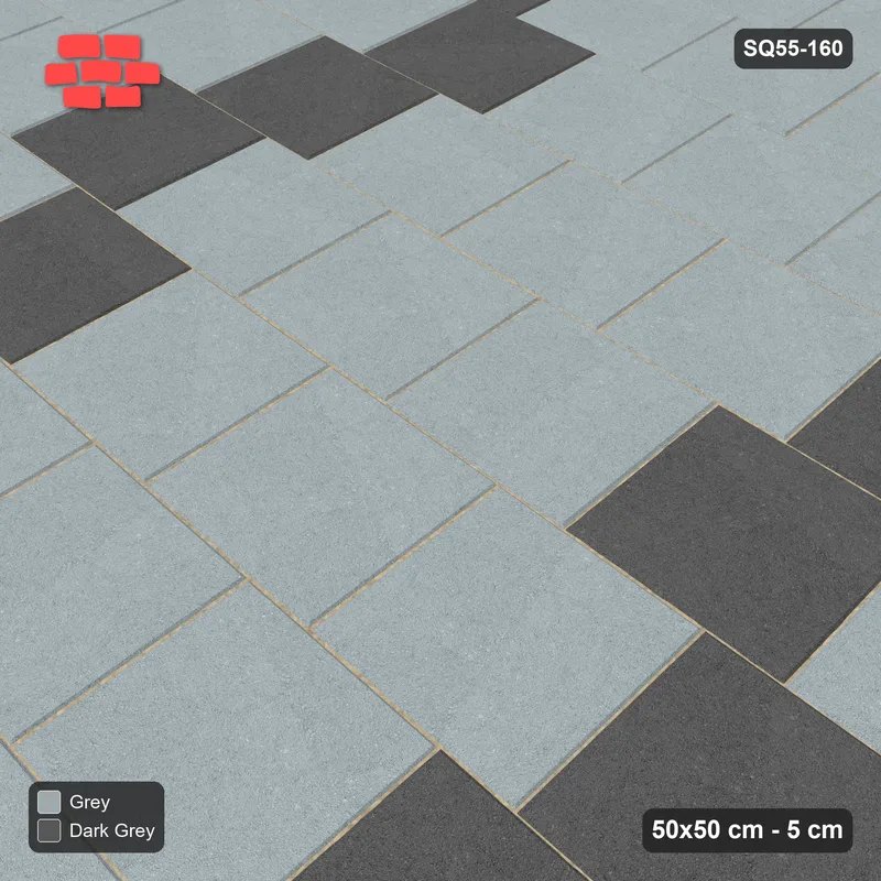 Interlock (Pasco) 50x50 cm · SQ55-160 · Running Bond 1/3 - Course Stripes · Side view Interlock (Pasco) 50x50 cm · SQ55-160 · Running Bond 1/3 - Course Stripes · Side view