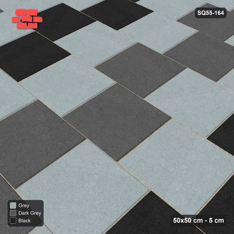 Interlock (Pasco) 50x50 cm · SQ55-164 · Running Bond 1/2 - Two-colour Course Stripes - Kerb Frame · Side view Interlock (Pasco) 50x50 cm · SQ55-164 · Running Bond 1/2 - Two-colour Course Stripes - Kerb Frame · Side view