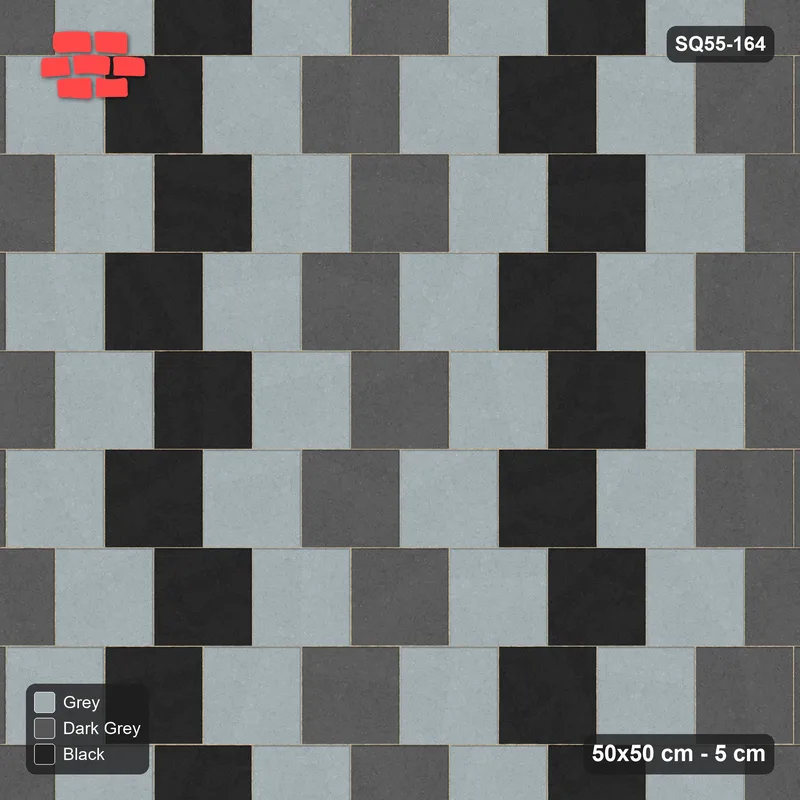 Interlock (Pasco) 50x50 cm · SQ55-164 · Running Bond 1/2 - Two-colour Course Stripes - Kerb Frame · Top view Interlock (Pasco) 50x50 cm · SQ55-164 · Running Bond 1/2 - Two-colour Course Stripes - Kerb Frame · Top view