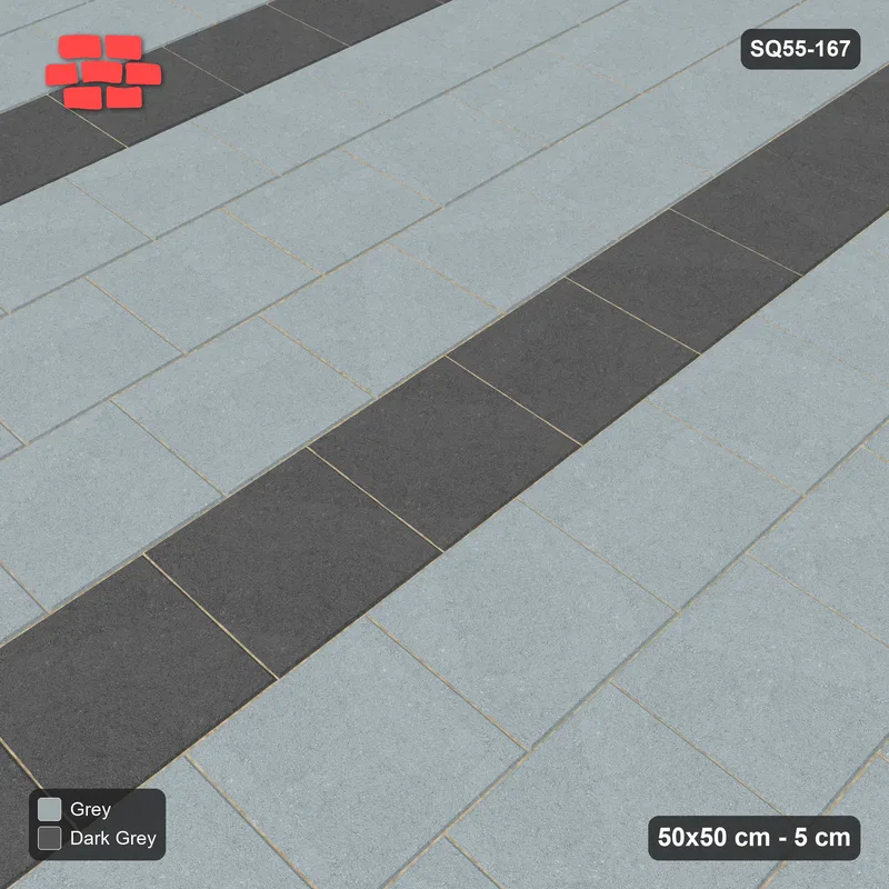Interlock (Pasco) 50x50 cm · SQ55-167 · Vertical Running Bond 1/2 - Course Stripes - Kerb Frame · Side view Interlock (Pasco) 50x50 cm · SQ55-167 · Vertical Running Bond 1/2 - Course Stripes - Kerb Frame · Side view