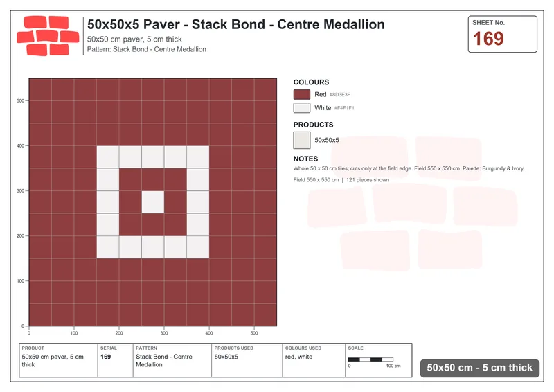 Interlock (Pasco) 50x50 cm · SQ55-169 · Stack Bond - Centre Medallion · Laying plan Interlock (Pasco) 50x50 cm · SQ55-169 · Stack Bond - Centre Medallion · Laying plan