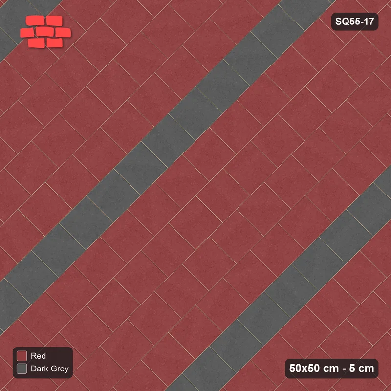 Interlock (Pasco) 50x50 cm · SQ55-17 · 45 Degree Running Bond - Course stripes - Kerb Frame · Top view Interlock (Pasco) 50x50 cm · SQ55-17 · 45 Degree Running Bond - Course stripes - Kerb Frame · Top view