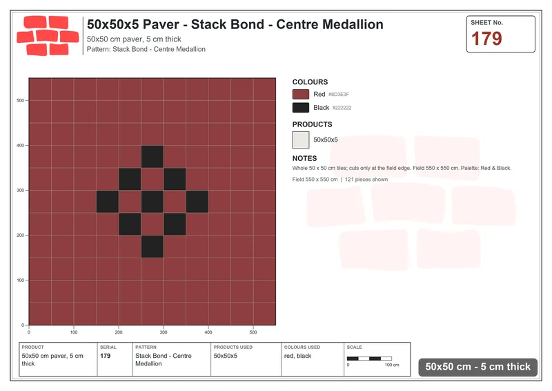 Interlock (Pasco) 50x50 cm · SQ55-179 · Stack Bond - Centre Medallion · Laying plan Interlock (Pasco) 50x50 cm · SQ55-179 · Stack Bond - Centre Medallion · Laying plan