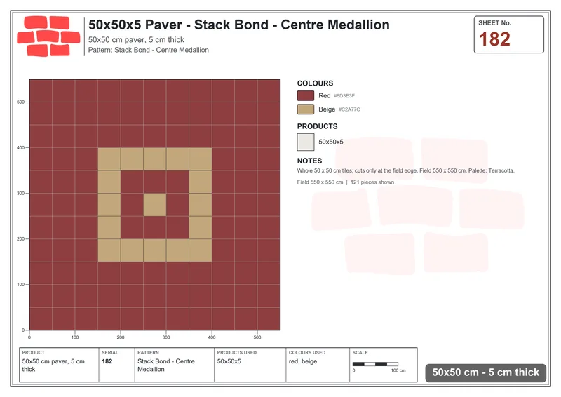 Interlock (Pasco) 50x50 cm · SQ55-182 · Stack Bond - Centre Medallion · Laying plan Interlock (Pasco) 50x50 cm · SQ55-182 · Stack Bond - Centre Medallion · Laying plan