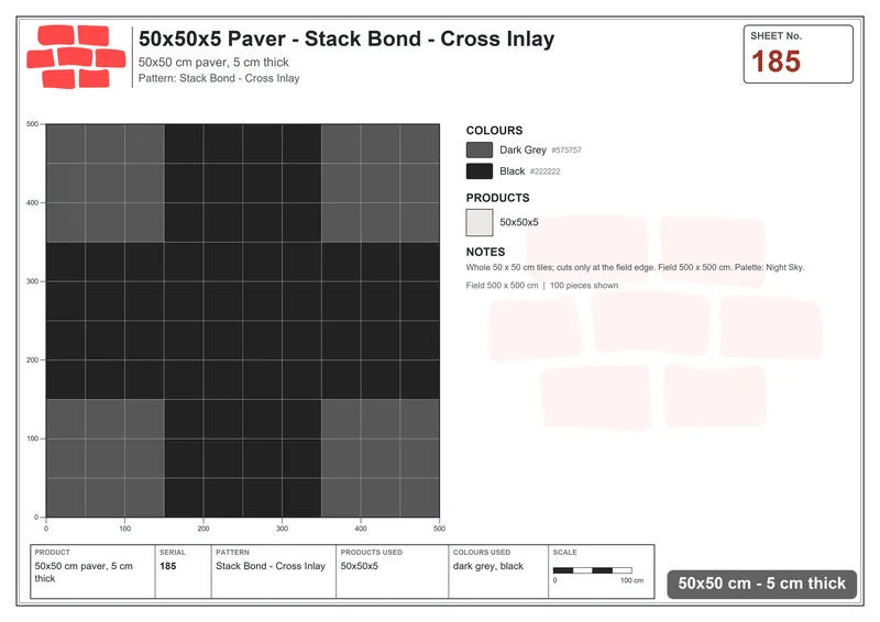 Interlock (Pasco) 50x50 cm · SQ55-185 · Stack Bond - Cross Inlay · Laying plan Interlock (Pasco) 50x50 cm · SQ55-185 · Stack Bond - Cross Inlay · Laying plan