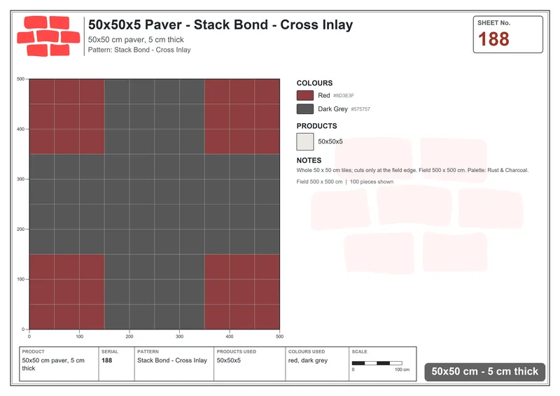 Interlock (Pasco) 50x50 cm · SQ55-188 · Stack Bond - Cross Inlay · Laying plan Interlock (Pasco) 50x50 cm · SQ55-188 · Stack Bond - Cross Inlay · Laying plan