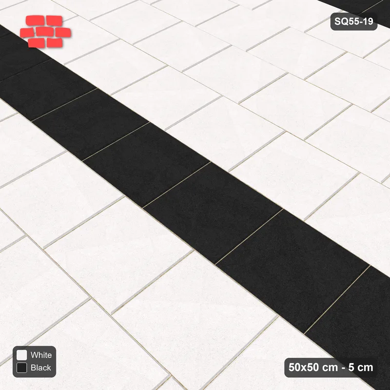 Interlock (Pasco) 50x50 cm · SQ55-19 · Running Bond 1/4 - Course stripes · Side view Interlock (Pasco) 50x50 cm · SQ55-19 · Running Bond 1/4 - Course stripes · Side view