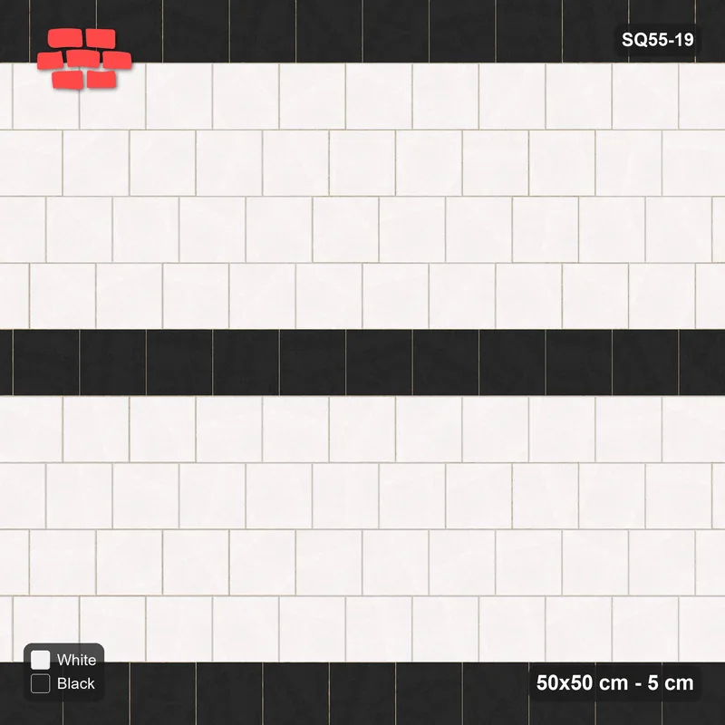 Interlock (Pasco) 50x50 cm · SQ55-19 · Running Bond 1/4 - Course stripes · Top view Interlock (Pasco) 50x50 cm · SQ55-19 · Running Bond 1/4 - Course stripes · Top view