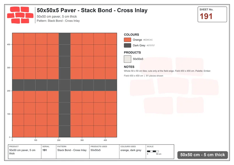 Interlock (Pasco) 50x50 cm · SQ55-191 · Stack Bond - Cross Inlay · Laying plan Interlock (Pasco) 50x50 cm · SQ55-191 · Stack Bond - Cross Inlay · Laying plan
