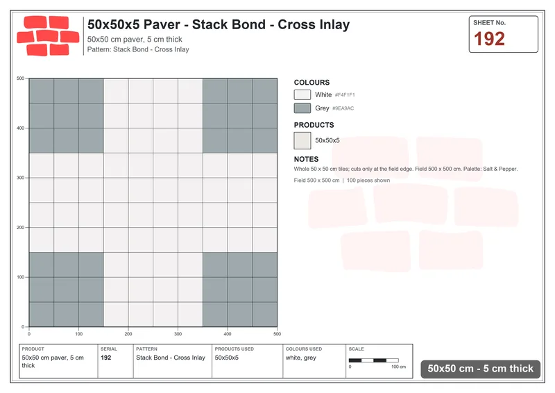 Interlock (Pasco) 50x50 cm · SQ55-192 · Stack Bond - Cross Inlay · Laying plan Interlock (Pasco) 50x50 cm · SQ55-192 · Stack Bond - Cross Inlay · Laying plan