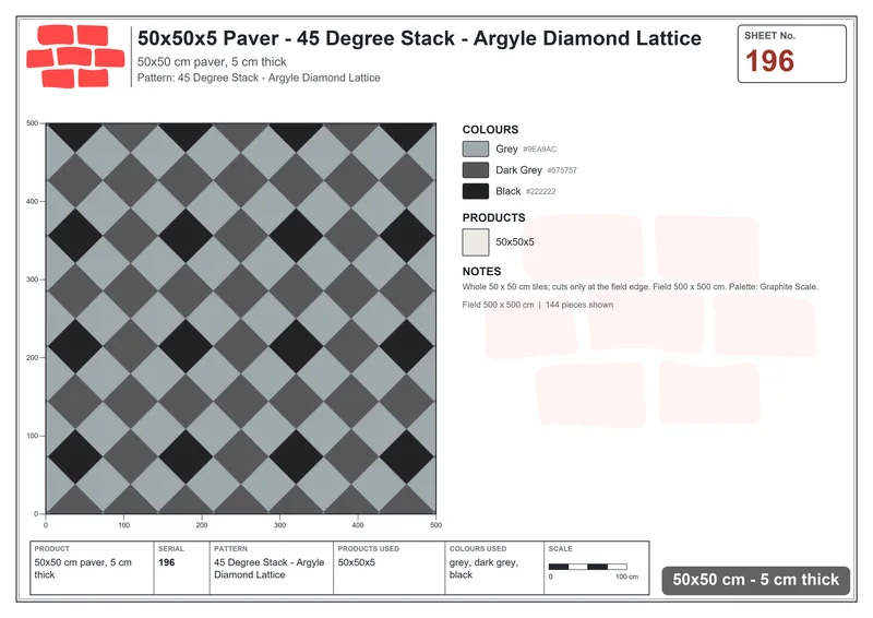 Interlock (Pasco) 50x50 cm · SQ55-196 · 45 Degree Stack - Argyle Diamond Lattice · Laying plan Interlock (Pasco) 50x50 cm · SQ55-196 · 45 Degree Stack - Argyle Diamond Lattice · Laying plan