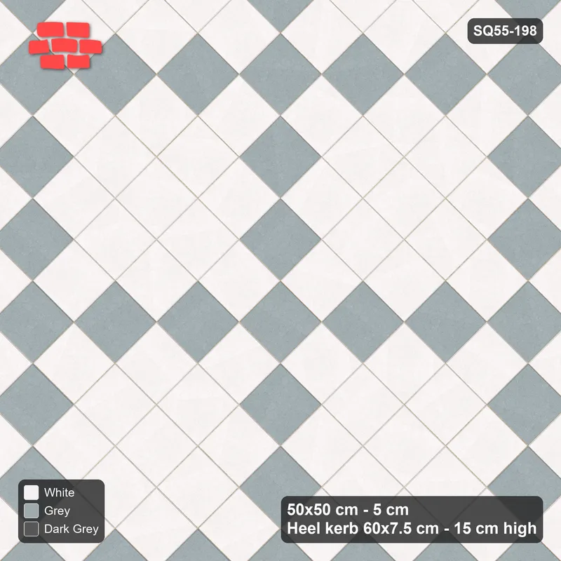 Interlock (Pasco) 50x50 cm · SQ55-198 · 45 Degree Stack - Argyle Diamond Lattice - Kerb Frame · Top view Interlock (Pasco) 50x50 cm · SQ55-198 · 45 Degree Stack - Argyle Diamond Lattice - Kerb Frame · Top view