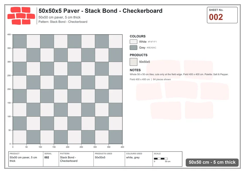 Interlock (Pasco) 50x50 cm · SQ55-2 · Stack Bond - Checkerboard · Laying plan Interlock (Pasco) 50x50 cm · SQ55-2 · Stack Bond - Checkerboard · Laying plan