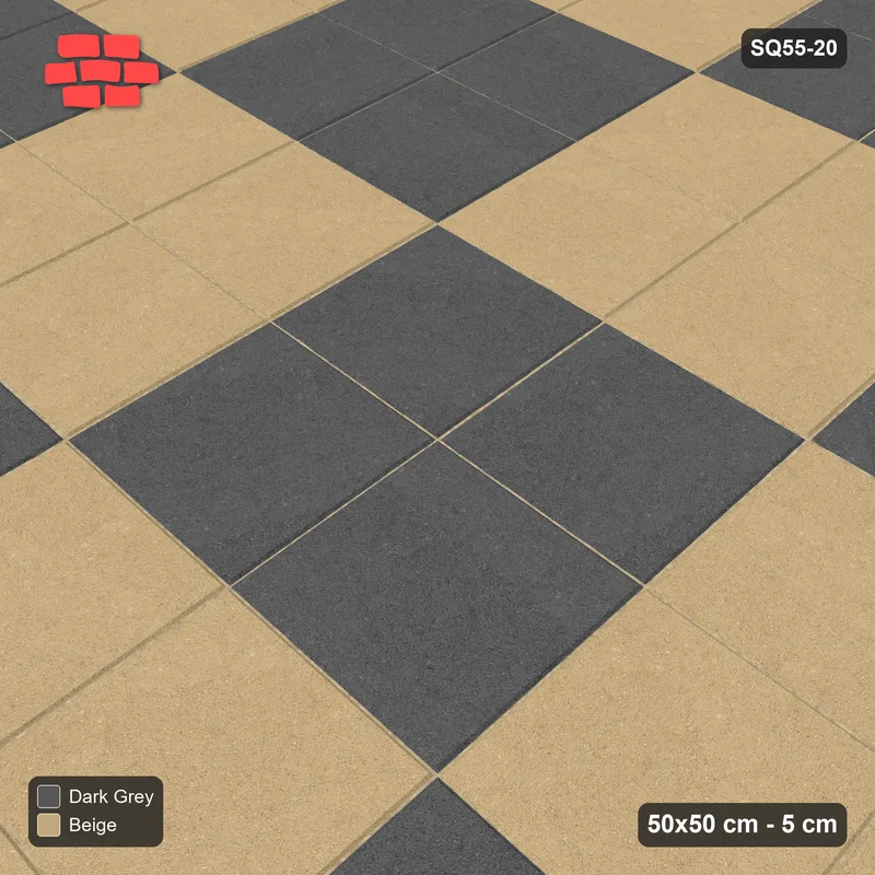 Interlock (Pasco) 50x50 cm · SQ55-20 · Stack Bond - Large panel checker - Kerb Frame · Side view Interlock (Pasco) 50x50 cm · SQ55-20 · Stack Bond - Large panel checker - Kerb Frame · Side view