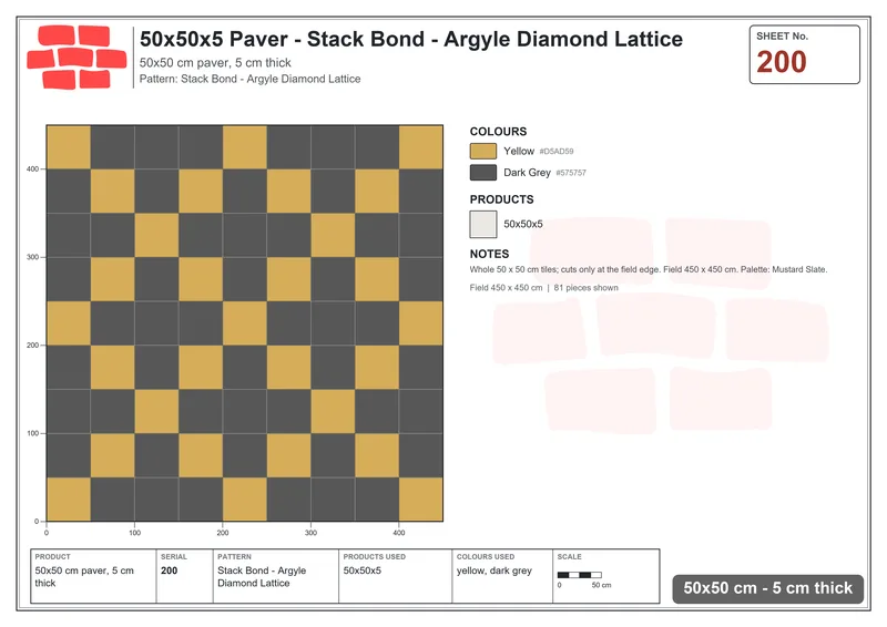 Interlock (Pasco) 50x50 cm · SQ55-200 · Stack Bond - Argyle Diamond Lattice · Laying plan Interlock (Pasco) 50x50 cm · SQ55-200 · Stack Bond - Argyle Diamond Lattice · Laying plan