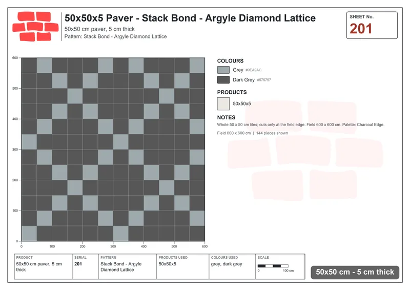 Interlock (Pasco) 50x50 cm · SQ55-201 · Stack Bond - Argyle Diamond Lattice · Laying plan Interlock (Pasco) 50x50 cm · SQ55-201 · Stack Bond - Argyle Diamond Lattice · Laying plan