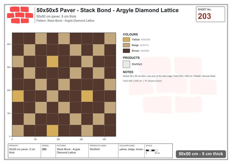 Interlock (Pasco) 50x50 cm · SQ55-203 · Stack Bond - Argyle Diamond Lattice · Laying plan Interlock (Pasco) 50x50 cm · SQ55-203 · Stack Bond - Argyle Diamond Lattice · Laying plan
