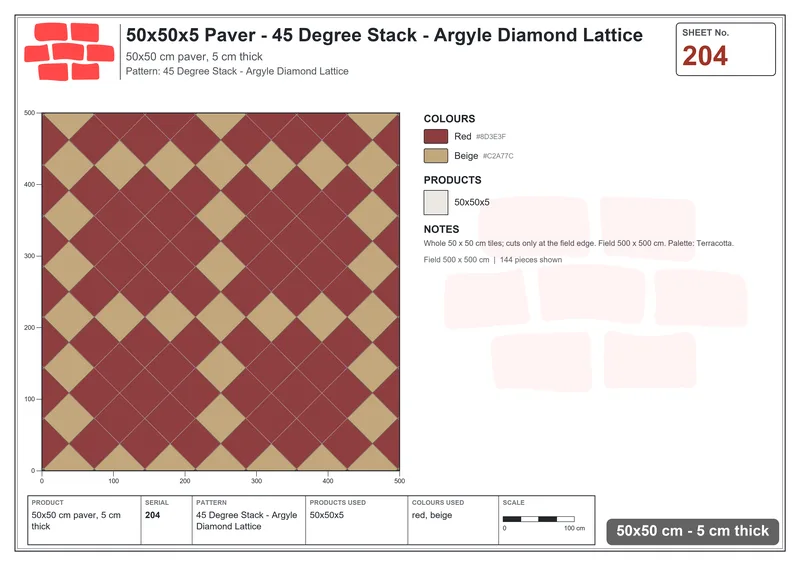 Interlock (Pasco) 50x50 cm · SQ55-204 · 45 Degree Stack - Argyle Diamond Lattice · Laying plan Interlock (Pasco) 50x50 cm · SQ55-204 · 45 Degree Stack - Argyle Diamond Lattice · Laying plan