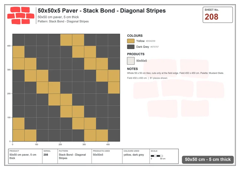 Interlock (Pasco) 50x50 cm · SQ55-208 · Stack Bond - Diagonal Stripes · Laying plan Interlock (Pasco) 50x50 cm · SQ55-208 · Stack Bond - Diagonal Stripes · Laying plan