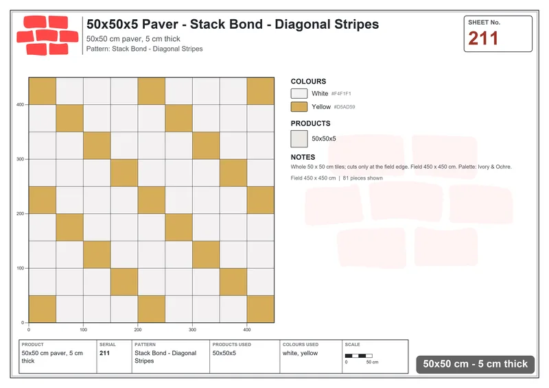 Interlock (Pasco) 50x50 cm · SQ55-211 · Stack Bond - Diagonal Stripes · Laying plan Interlock (Pasco) 50x50 cm · SQ55-211 · Stack Bond - Diagonal Stripes · Laying plan