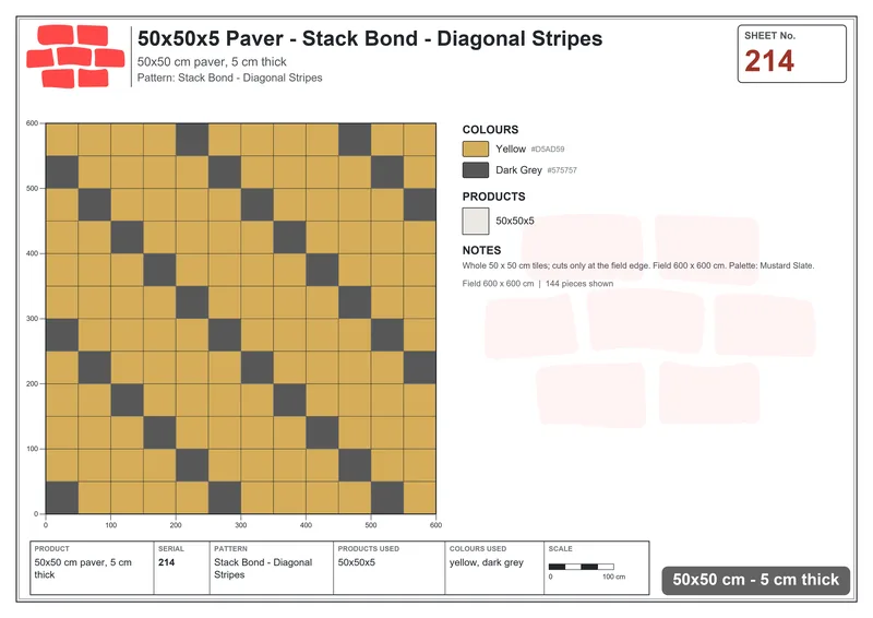 Interlock (Pasco) 50x50 cm · SQ55-214 · Stack Bond - Diagonal Stripes · Laying plan Interlock (Pasco) 50x50 cm · SQ55-214 · Stack Bond - Diagonal Stripes · Laying plan