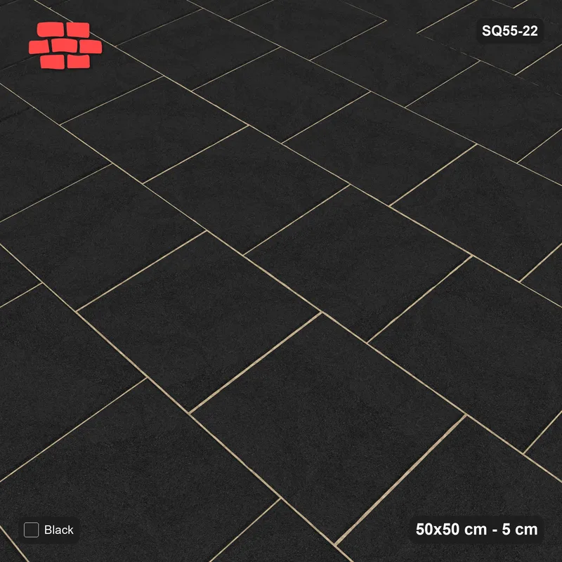 Interlock (Pasco) 50x50 cm · SQ55-22 · Running Bond 1/3 - Single colour - Kerb Frame · Side view Interlock (Pasco) 50x50 cm · SQ55-22 · Running Bond 1/3 - Single colour - Kerb Frame · Side view