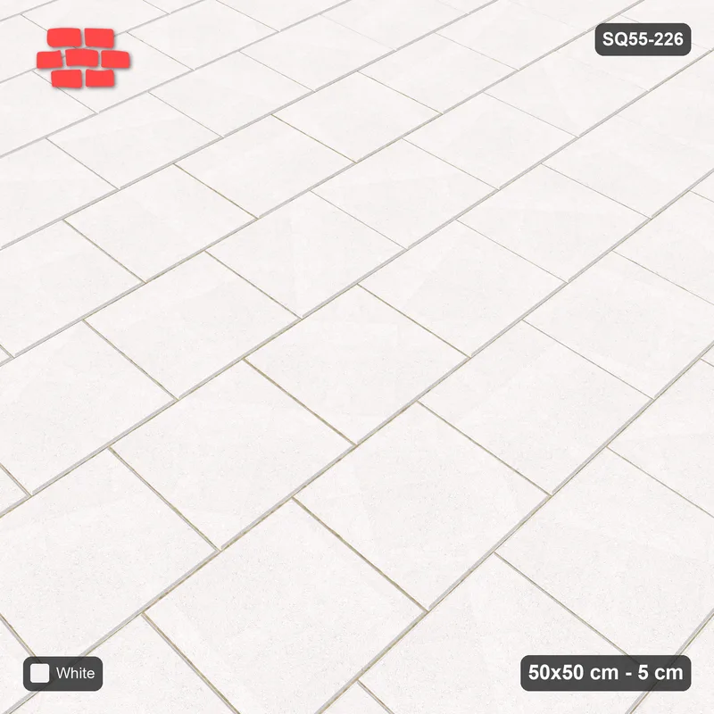 Interlock (Pasco) 50x50 cm · SQ55-226 · Vertical Running Bond 1/2 - Single Colour - Kerb Frame · Side view Interlock (Pasco) 50x50 cm · SQ55-226 · Vertical Running Bond 1/2 - Single Colour - Kerb Frame · Side view
