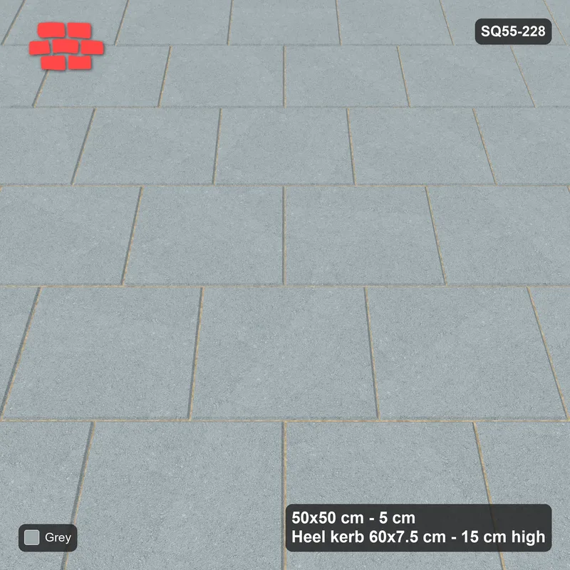 Interlock (Pasco) 50x50 cm · SQ55-228 · 45 Degree Running Bond - Single Colour - Kerb Frame · Side view Interlock (Pasco) 50x50 cm · SQ55-228 · 45 Degree Running Bond - Single Colour - Kerb Frame · Side view