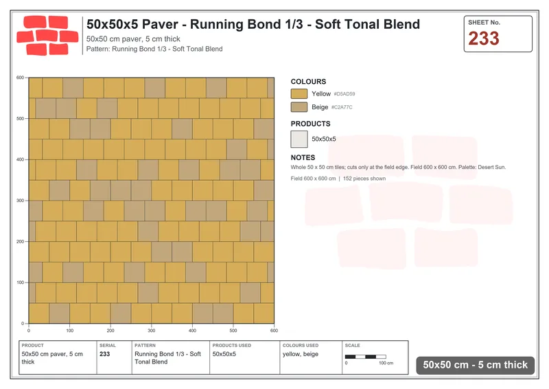 Interlock (Pasco) 50x50 cm · SQ55-233 · Running Bond 1/3 - Soft Tonal Blend · Laying plan Interlock (Pasco) 50x50 cm · SQ55-233 · Running Bond 1/3 - Soft Tonal Blend · Laying plan