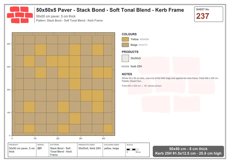 Interlock (Pasco) 50x50 cm · SQ55-237 · Stack Bond - Soft Tonal Blend - Kerb Frame · Laying plan Interlock (Pasco) 50x50 cm · SQ55-237 · Stack Bond - Soft Tonal Blend - Kerb Frame · Laying plan