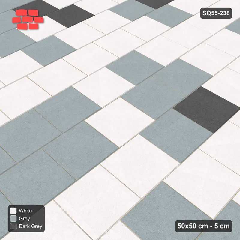 Interlock (Pasco) 50x50 cm · SQ55-238 · Vertical Running Bond 1/2 - Soft Tonal Blend · Side view Interlock (Pasco) 50x50 cm · SQ55-238 · Vertical Running Bond 1/2 - Soft Tonal Blend · Side view