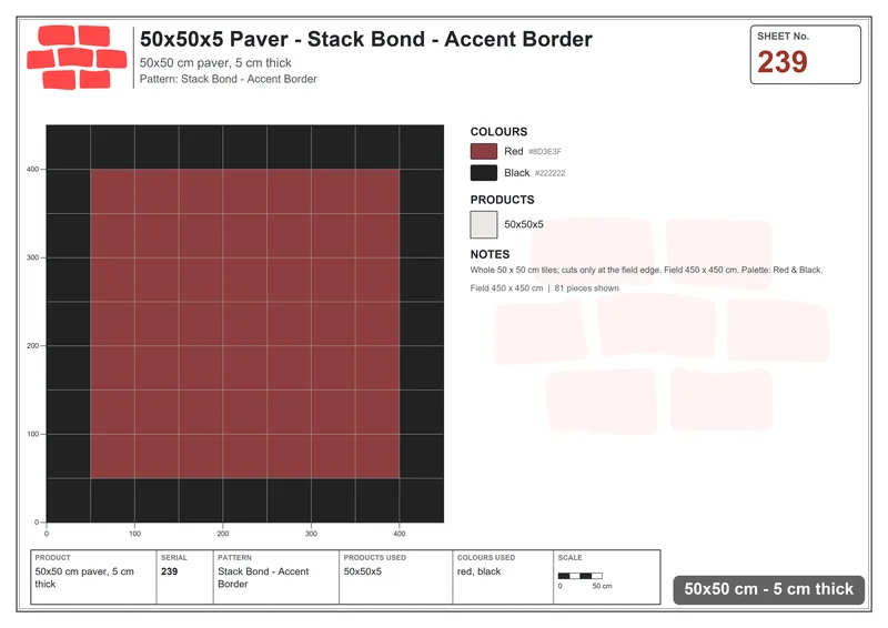 Interlock (Pasco) 50x50 cm · SQ55-239 · Stack Bond - Accent Border · Laying plan Interlock (Pasco) 50x50 cm · SQ55-239 · Stack Bond - Accent Border · Laying plan