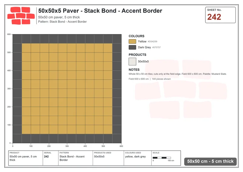 Interlock (Pasco) 50x50 cm · SQ55-242 · Stack Bond - Accent Border · Laying plan Interlock (Pasco) 50x50 cm · SQ55-242 · Stack Bond - Accent Border · Laying plan