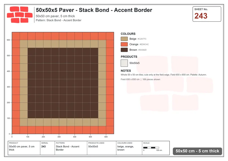 Interlock (Pasco) 50x50 cm · SQ55-243 · Stack Bond - Accent Border · Laying plan Interlock (Pasco) 50x50 cm · SQ55-243 · Stack Bond - Accent Border · Laying plan