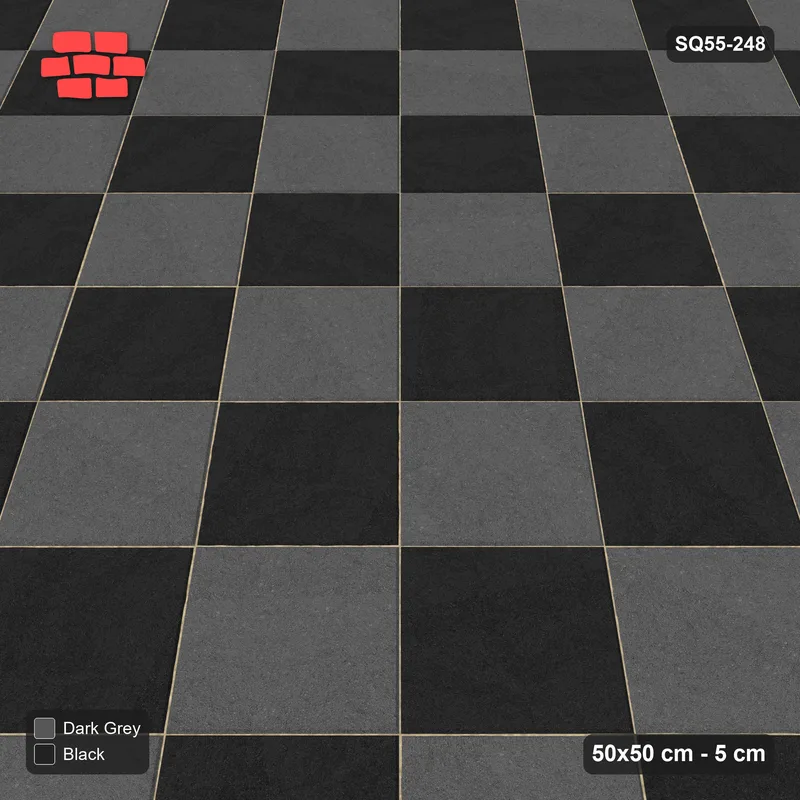 Interlock (Pasco) 50x50 cm · SQ55-248 · 45 Degree Stack - Chess Board - Kerb Frame · Side view Interlock (Pasco) 50x50 cm · SQ55-248 · 45 Degree Stack - Chess Board - Kerb Frame · Side view