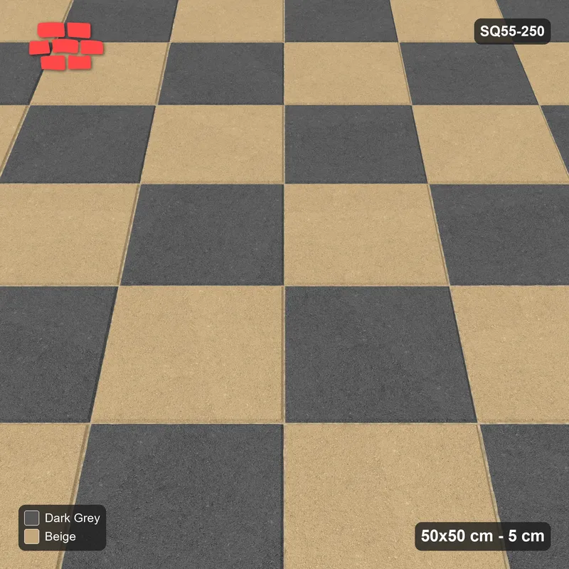 Interlock (Pasco) 50x50 cm · SQ55-250 · 45 Degree Stack - Chess Board - Kerb Frame · Side view Interlock (Pasco) 50x50 cm · SQ55-250 · 45 Degree Stack - Chess Board - Kerb Frame · Side view