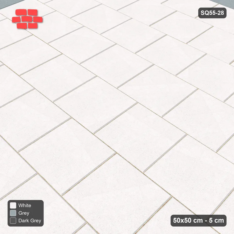 Interlock (Pasco) 50x50 cm · SQ55-28 · Running Bond 1/2 - Accent border - Kerb Frame · Side view Interlock (Pasco) 50x50 cm · SQ55-28 · Running Bond 1/2 - Accent border - Kerb Frame · Side view