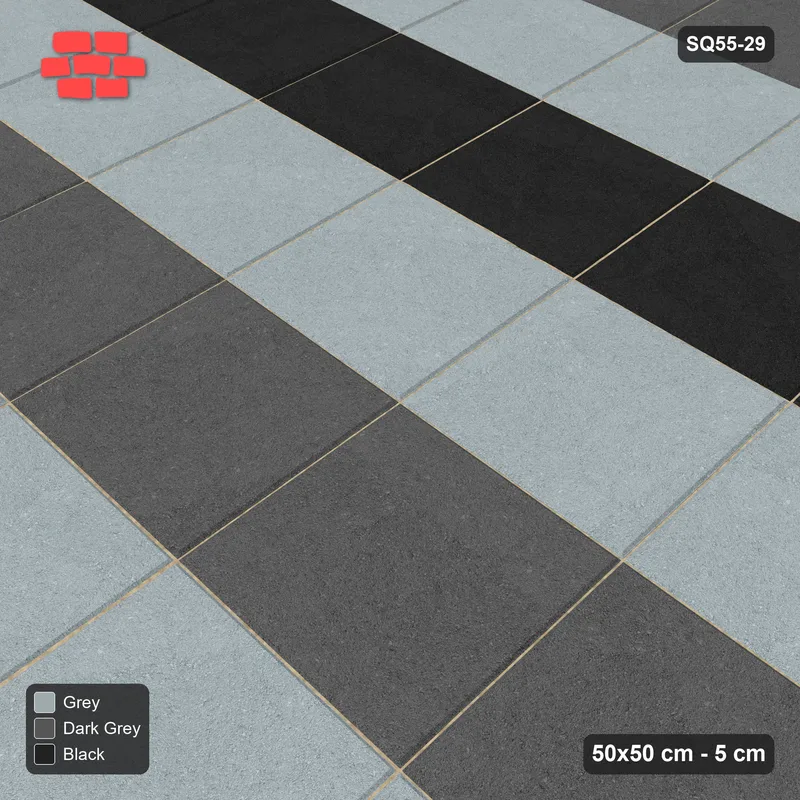 Interlock (Pasco) 50x50 cm · SQ55-29 · Stack Bond - Two-colour course stripes · Side view Interlock (Pasco) 50x50 cm · SQ55-29 · Stack Bond - Two-colour course stripes · Side view