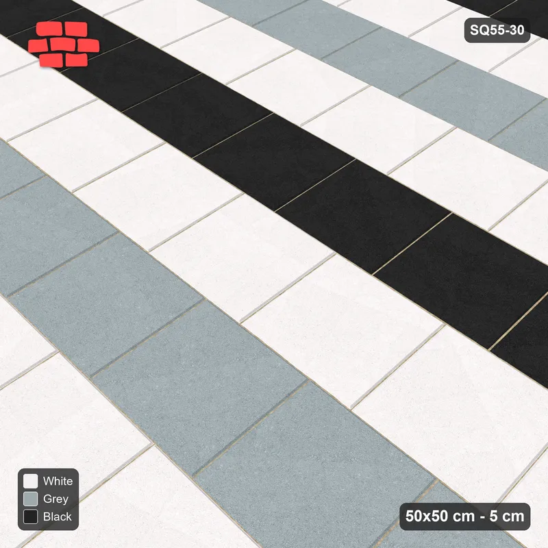 Interlock (Pasco) 50x50 cm · SQ55-30 · Running Bond 1/3 - Two-colour course stripes · Side view Interlock (Pasco) 50x50 cm · SQ55-30 · Running Bond 1/3 - Two-colour course stripes · Side view