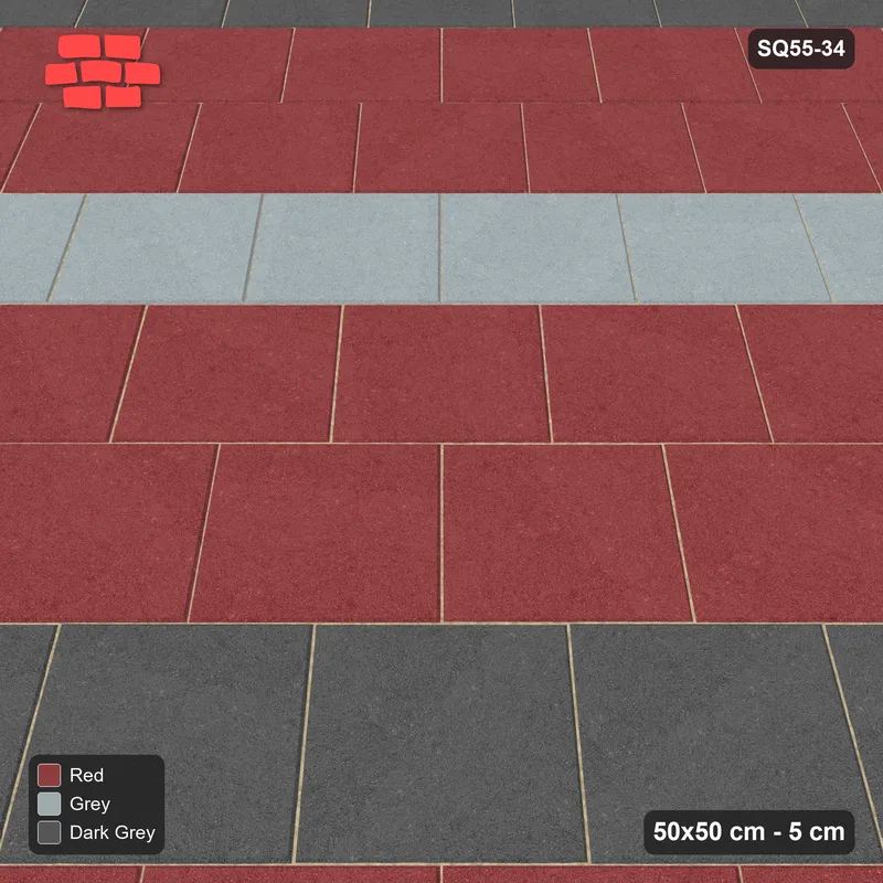 Interlock (Pasco) 50x50 cm · SQ55-34 · 45 Degree Running Bond - Two-colour course stripes · Side view Interlock (Pasco) 50x50 cm · SQ55-34 · 45 Degree Running Bond - Two-colour course stripes · Side view