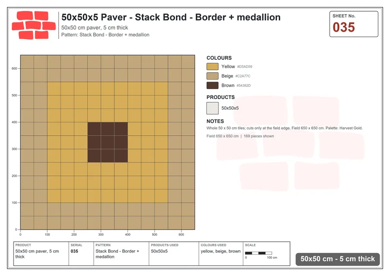 Interlock (Pasco) 50x50 cm · SQ55-35 · Stack Bond - Border + medallion · Laying plan Interlock (Pasco) 50x50 cm · SQ55-35 · Stack Bond - Border + medallion · Laying plan